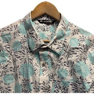 Travis Mathew Men's Size L Blue/White Floral Hawaiian Short Sleeve Stretch Shirt